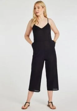 Womens Black Linen Blend Jumpsuit