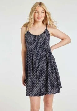 Womens Navy And White Summer Button Dress