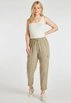 Womens Khaki Linen Blend Cargo Trousers
