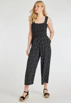 Womens Black Diamond Print Square Neck Jumpsuit