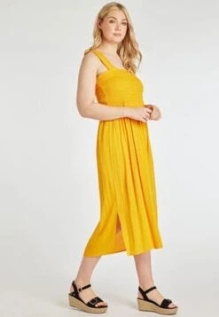 Womens Yellow Shirred Bodice Summer Dress -Fashion Women's Clothing Sales 189423pls 2df62f04e4a5120