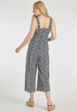 Womens Navy & White Linen Blend Cropped Jumpsuit -Fashion Women's Clothing Sales 189453pls 5eda1b0922480ca