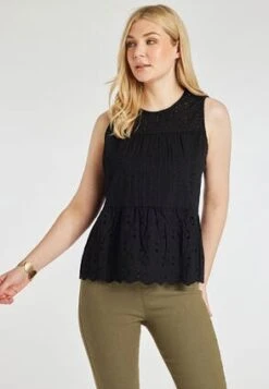 Womens Black Broderie Summer Vest Top