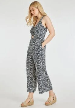 Womens Navy & White Linen Blend Cropped Jumpsuit -Fashion Women's Clothing Sales 189459pls 44e63452bb620fb