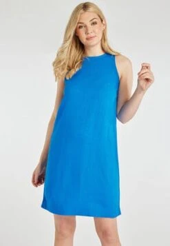 Womens Cobalt Blue Linen Shift Dress