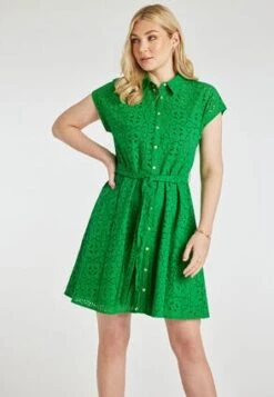 Womens Green Broderie Shirt Dress