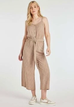 Womens Camel & White Sleeveless Jumpsuit