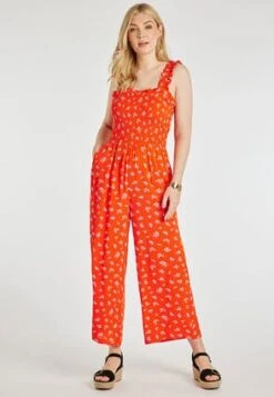 Womens Red Floral Ditsy Square Neck Jumpsuit