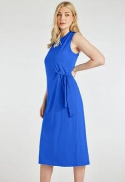 Womens Royal Blue Cotton Tie Midi Dress -Fashion Women's Clothing Sales 189539pls a2777379da0b5ab