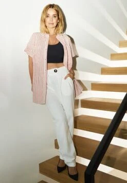 Womens Red Stripe Capped Sleeve Shirt