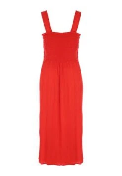 Womens Red Shirred Bodice Summer Dress -Fashion Women's Clothing Sales 189885pls c066a7b302c5aa3