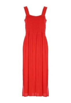 Womens Red Shirred Bodice Summer Dress -Fashion Women's Clothing Sales 189905pls 9700ac53eecc63b