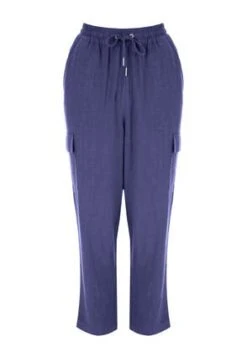Womens Blue Linen Blend Cargo Trousers -Fashion Women's Clothing Sales 190068pls 96684a7a9f86cf8