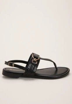 Womens Black Buckle Toe Post Sandal