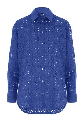 Womens Blue Broderie Detail Shirt -Fashion Women's Clothing Sales 190237pls ebbea159356cb9b