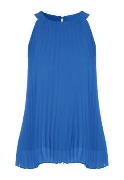 Womens Royal Blue Pleated Halter Neck Top
