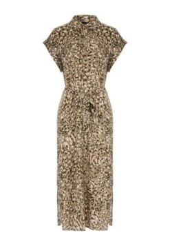 Womens Light Green Animal Print Midi Shirt Dress -Fashion Women's Clothing Sales 190431pls 3316839eacb1134