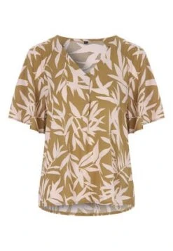 Womens Green Leaf V-Neck Blouse