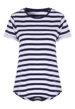 Womens Navy & White Stripe Cotton Roll T-shirt