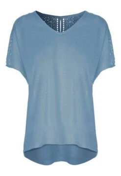 Womens Blue Lace Back Detail T-shirt -Fashion Women's Clothing Sales 190752pls 8b91512b43a6891