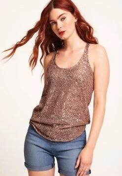 Womens Beige Sequin Embellished Vest Top