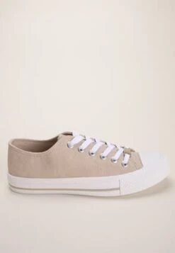 Womens Taupe Casual Lace Up Trainer