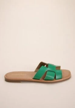 Womens Green Cross Strap Flat Sandals