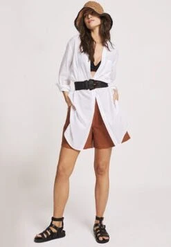 Womens White Longline Beach Shirt