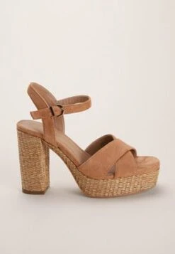 Womens Tan Faux Suede Platform Sandals
