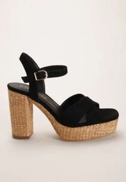 Womens Black Faux Suede Platform Sandals