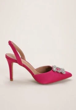 Womens Pink Satin Embellished Court Shoe