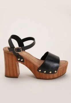 Womens Black Heeled Clog Platform Shoes