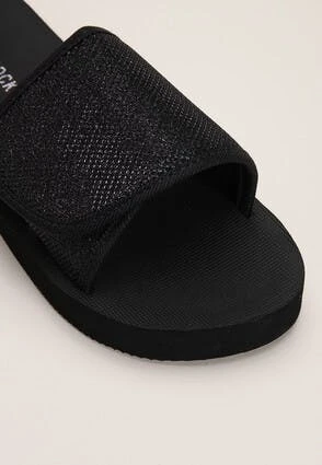 Womens Black Glitter Velcro Sliders Womens Black Glitter Velcro Sliders -Fashion Women's Clothing Sales 191307pls c7016a3de40317d