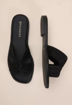 Womens Black Woven Glitter Flat Sandals -Fashion Women's Clothing Sales 191308pls 2142b52255c5393