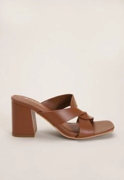 Womens Tan Knotted Block Heel Mule