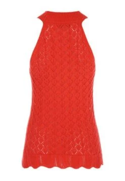 Womens Orange Crochet Halter Neck Top -Fashion Women's Clothing Sales 191399pls ecf4b6fa527f404