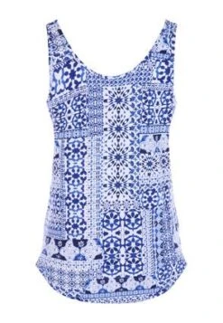 Womens Blue & White Tile Print Vest Top -Fashion Women's Clothing Sales 192653pls c8a06b535437565