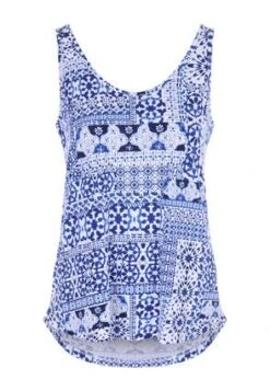 Womens Blue & White Tile Print Vest Top -Fashion Women's Clothing Sales 192668pls e9d62539c19371f
