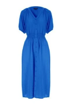 Womens Blue Shirred Waist Tea Dress -Fashion Women's Clothing Sales 192846pls 25ca2ced85f922c