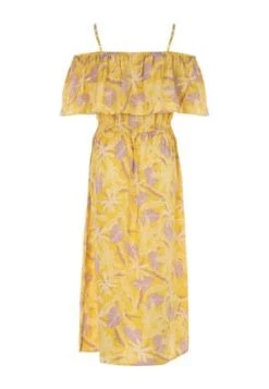 Womens Yellow Leaf Cold Shoulder Midi Dress -Fashion Women's Clothing Sales 192858pls b799e5615e3b934
