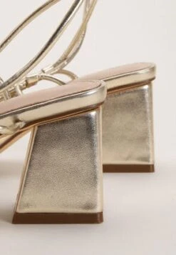 Womens Gold Ankle Tie Block Heel Sandals -Fashion Women's Clothing Sales 192889pls c2e7a9b029164a0