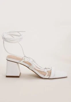 Womens White Ankle Tie Block Heel Sandals