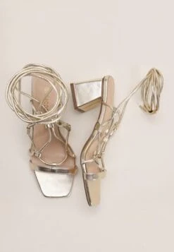 Womens Gold Ankle Tie Block Heel Sandals -Fashion Women's Clothing Sales 192903pls 91f91b0d0dfcbd3