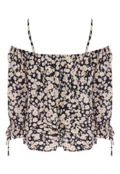 Womens Black Daisy Strappy Cold Shoulder Top -Fashion Women's Clothing Sales 192960pls 3303fa2ac43ecb2