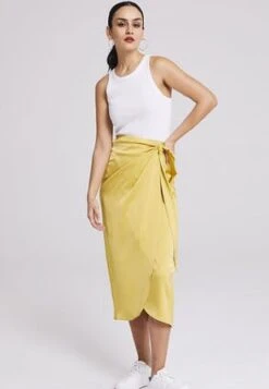 Womens Gold Satin Wrap Skirt