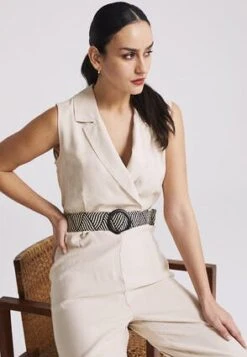 Womens Cream Tuxedo Wrap Jumpsuit -Fashion Women's Clothing Sales 192994pls dc3a4849a81dfd6