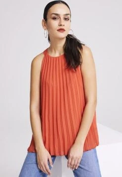 Womens Red Pleated Halter Neck Top