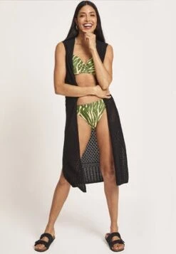 Womens Dark Green & Cream Print Bikini Brief