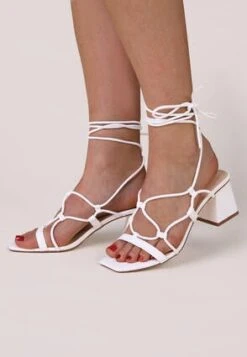 Womens White Ankle Tie Block Heel Sandals -Fashion Women's Clothing Sales 193039pls a1293b051d1388b