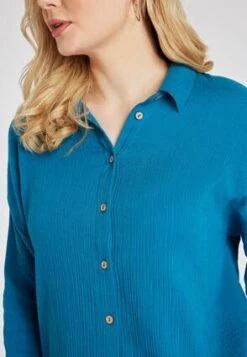 Womens Blue Crinkle Cotton Shirt -Fashion Women's Clothing Sales 193115pls 790836833a16c34